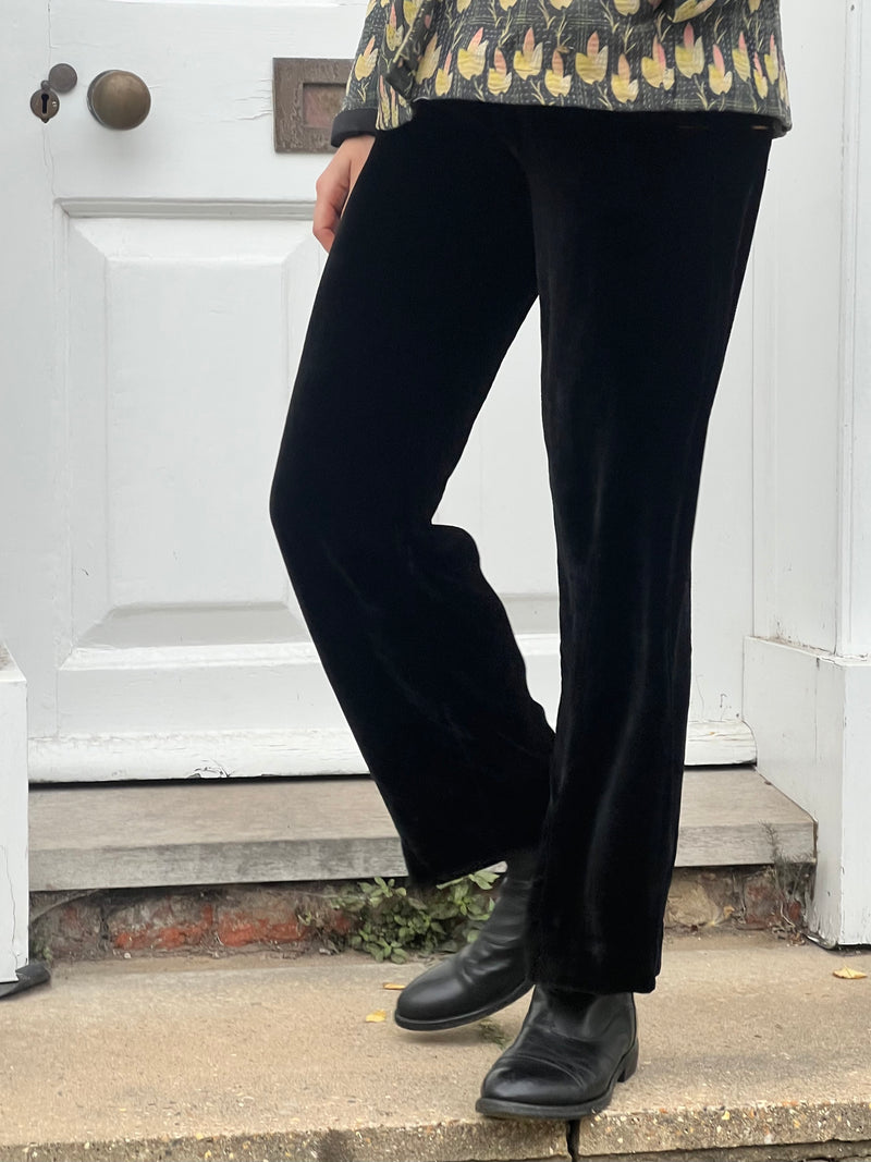 Black silk velvet trousers