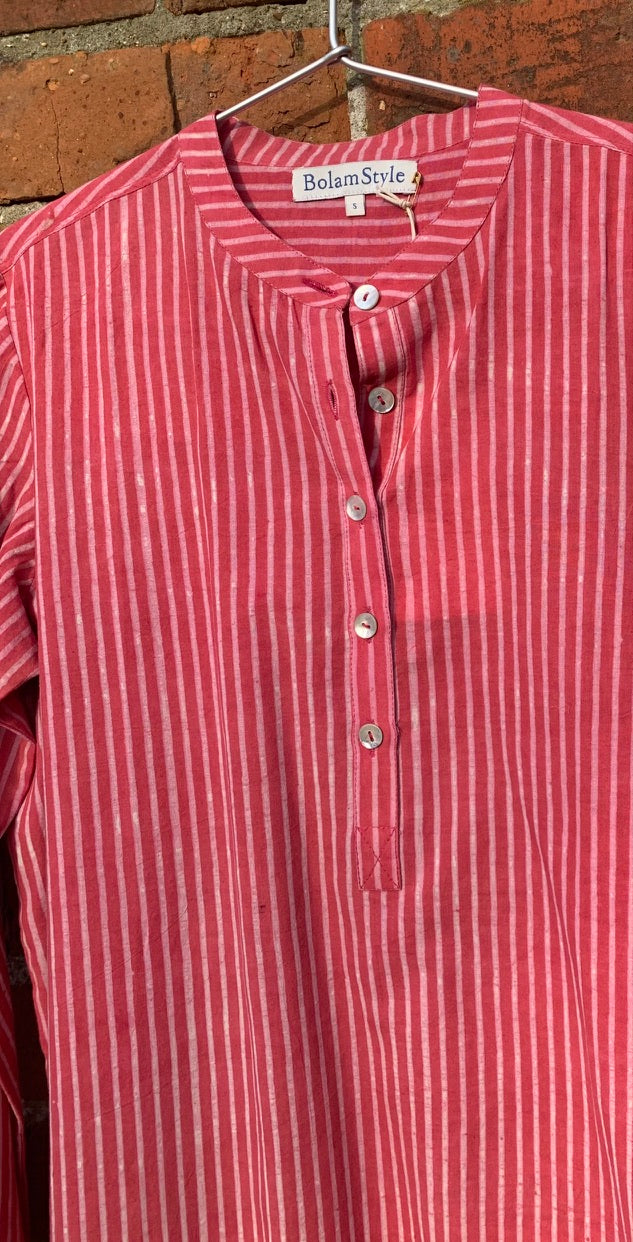 Classic shirt in pink stripe hand blockprint
