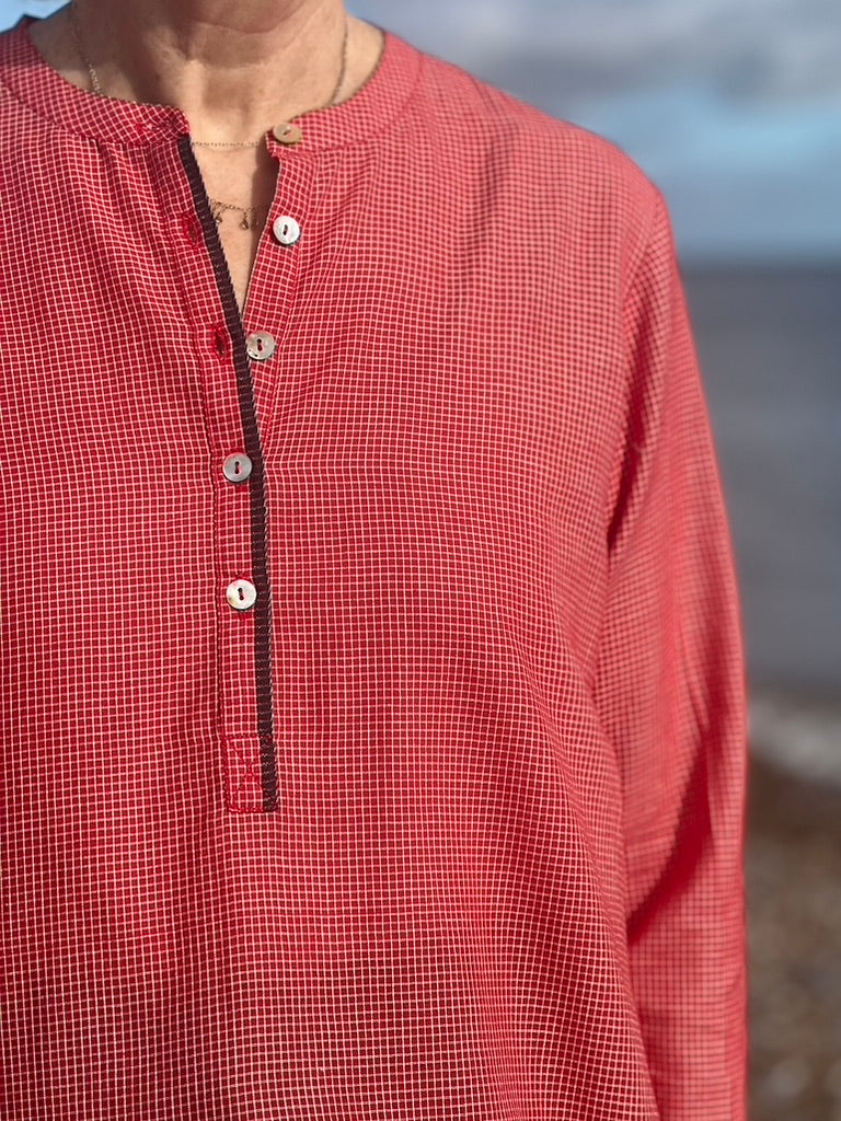 Classic Shirt in Red Check Khadi Cotton *one remaining