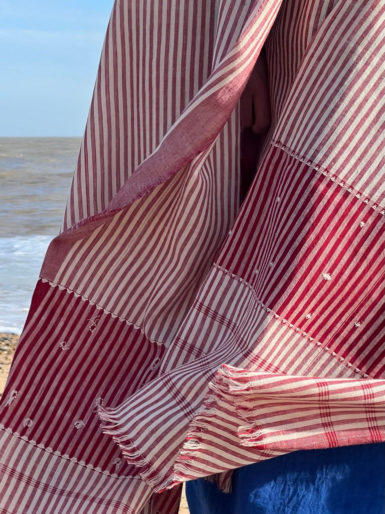 Striped cotton embroidered shawl