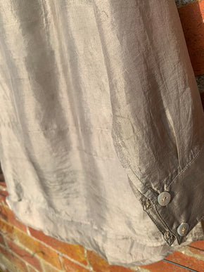 Handloom silk long back shirt in pale khaki