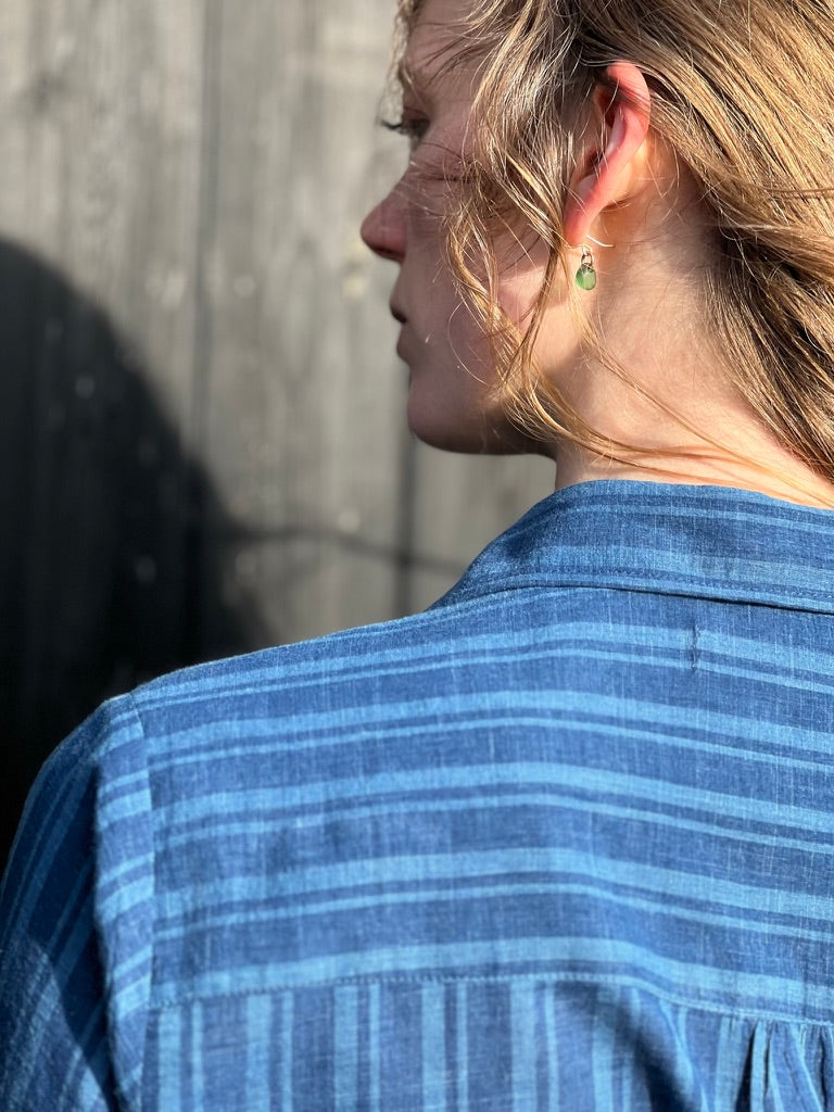 Softly a-line collar shirt in stripe blockprint cotton