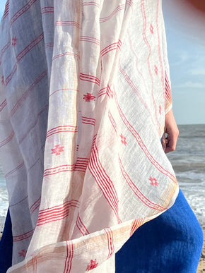 Handloom embroidered linen shawl