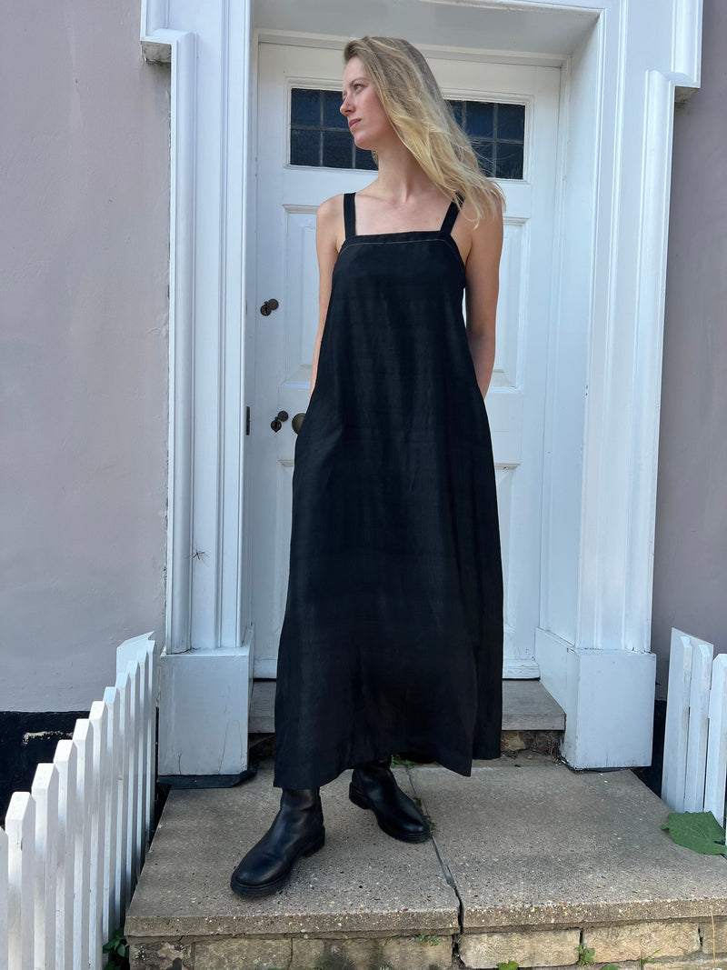 Handloom silk black tank dress