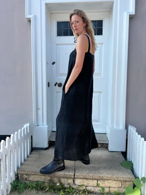 Handloom silk black tank dress