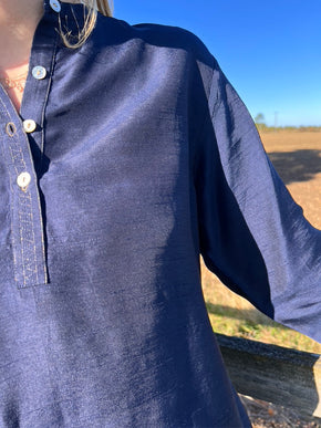 Textured silk deep indigo shirt