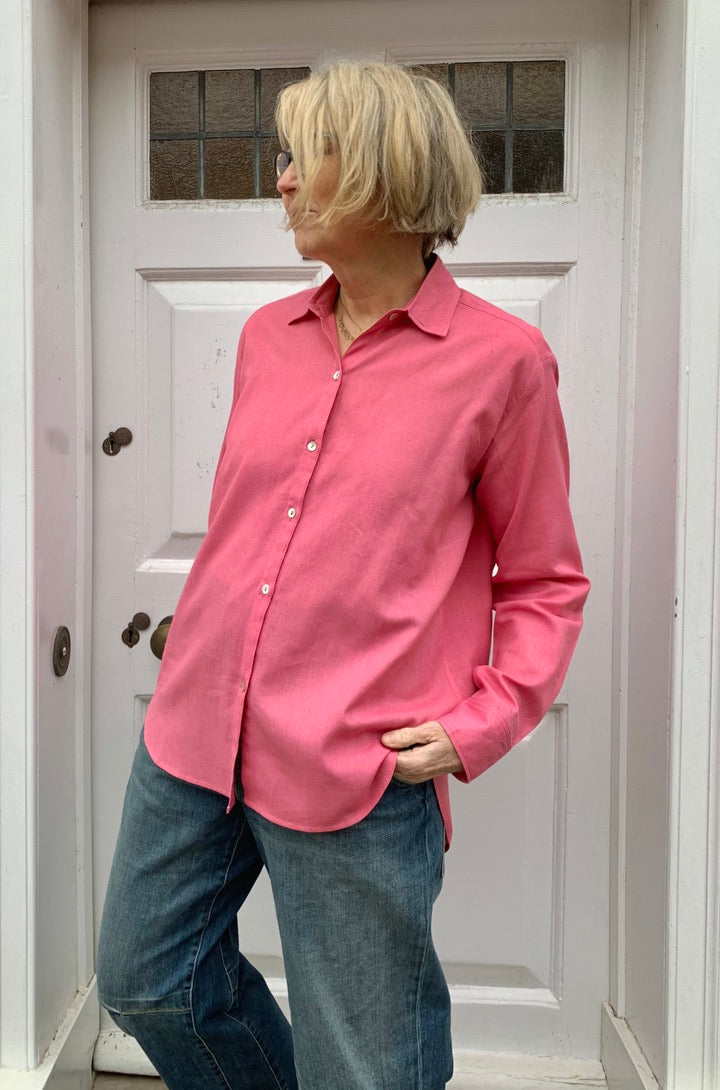 Boyfriend shirt with collar in pink handloom khadi cotton *one remaining size M (easy 12)