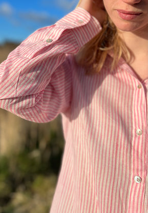 Boyfriend shirt in pink stripe blockprint *one remaining M (easy size 12)