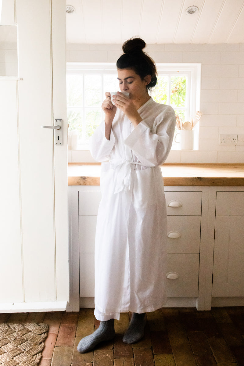 Textured White Cotton Dressing Gown